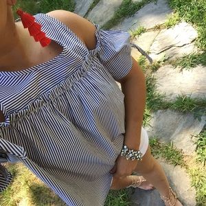 Cold shoulder striped top